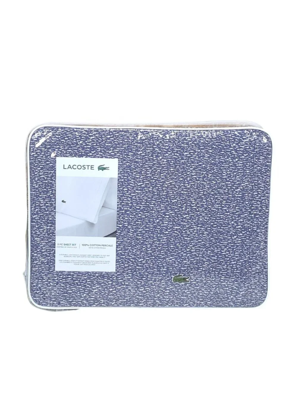 Lacoste 3-Piece Twin Sheet Set Blue Camo Vintage Indigo 100% Cotton Percale
